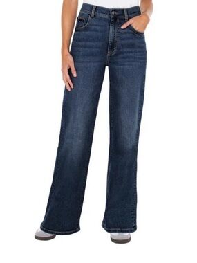 Well Worn Dark Blue Wide Leg High-Rise Jeans